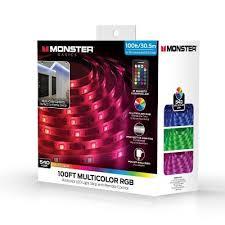 Monster 100' RGB LED Light Strip Indoor: 100ft Multicolor USB Powered Tape Lights, 540 LEDs, 4 Settings, CR2025 Battery
