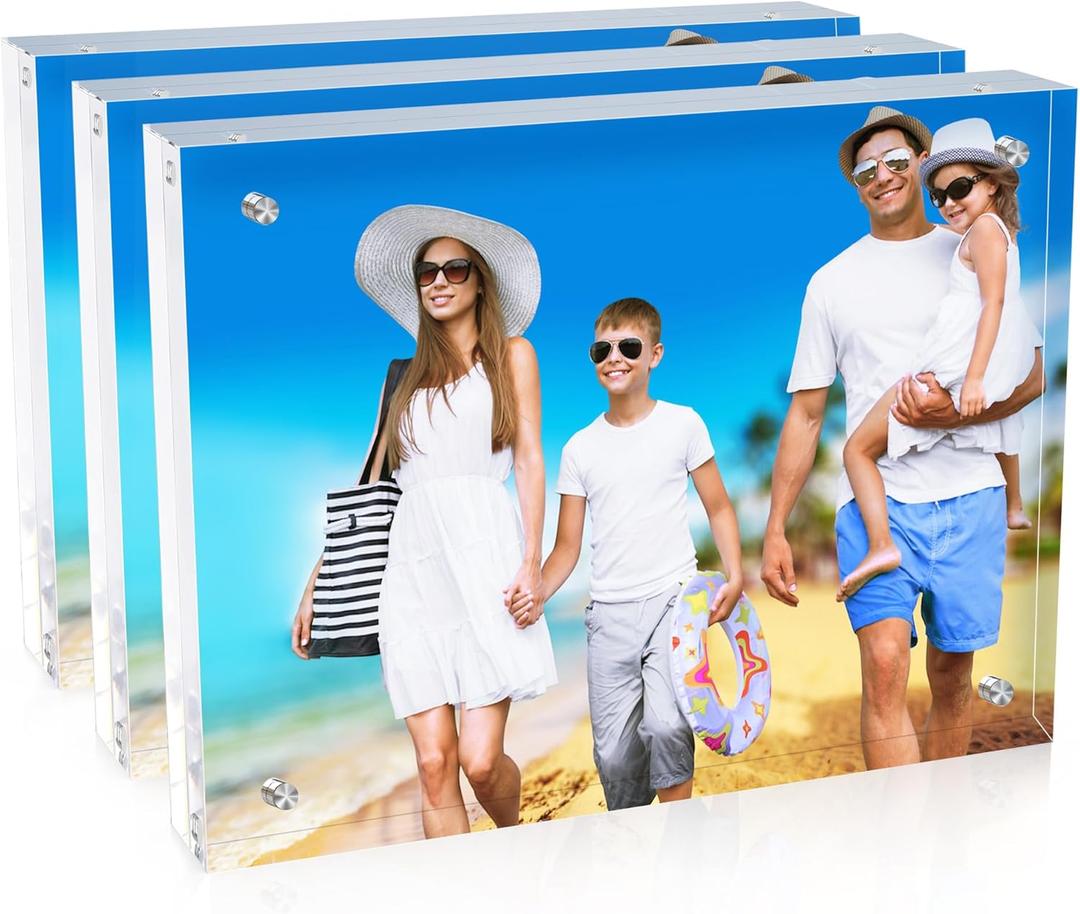 8x10 Inches Acrylic Picture Frames 3 Pack, Double Sided Magnetic Photo Frames, Free Standing on Desk or Table Clear Picture Frames