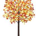 Remon 6FT Lighted Fall Tree - Artificial Fall Light Up Eucalyptus Tree with 130 Lights, 390 Leaves, Remote 8 Flashing Modes, Timing for Thanksgiving Autumn Harvest Indoor Outdoor Decorations