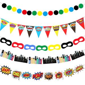 5 Pcs Hero Birthday Party Banner Decorations Ceiling Hanging Banner Decor Hero Birthday Celebrating Party Favor for Home Living Room Window Wall Decorations