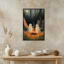 Cute Ghost Canvas Wall Art Halloween Decor Camping Ghosts Vintage Poster Print Rustic Macabre Dark Artwork Prints for Living Room Bedroom8x12inch black framed (style-4)