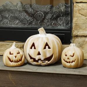 Beeveer 3 Pcs Terracotta Pumpkin Decorations 9-inch and 5-inch Halloween Party Plastic Glowing Pumpkin Indoor and Outdoor Lights, Halloween Home Create Decorations