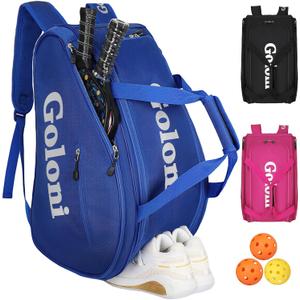 Goloni Pickleball Bag Padel Racket Backpack Large Capacity for Men Women Separate Waterproof Shoes Compartment Pickleball Accessories - Include Fence Hook & Thermal Insulated Pockets (Blueword)
