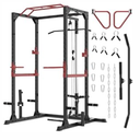 Fitness Reality Power Cage Squat Rack with Optional LAT Pulldown, Cable Crossover, 800 lb Capacity, Multi-Grip Pull-Up Bar, Adjustable Safety Bars, Strength Training for Home Gym