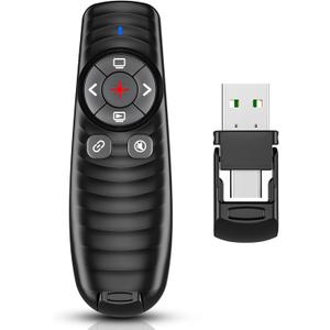 2-in-1 USB TYPE-C Presentation Clicker wireless Presenter Remote Clicker, Powerpoint Clicker Slide Advancer, Clicker for Powerpoint Presentations with Volume Control, Presentation Clicker for Computer (F09)