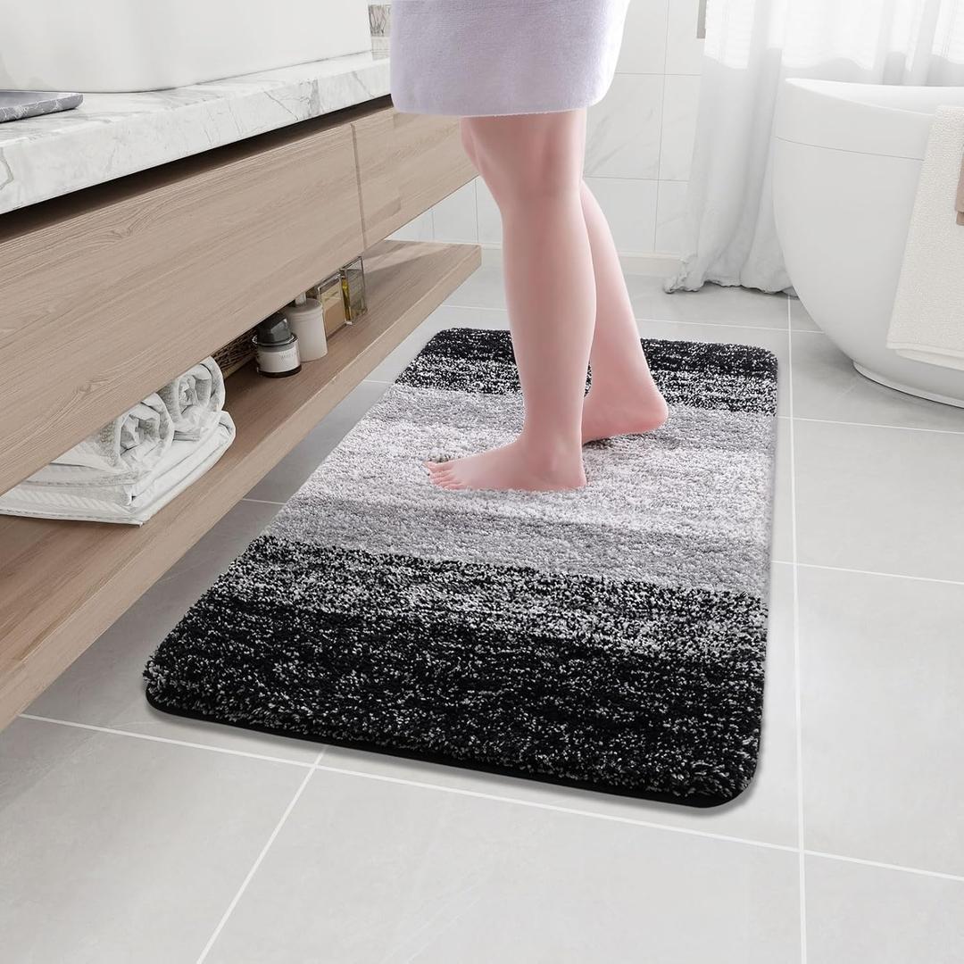 Arotive Microfiber Bathroom Rugs, Shaggy Soft and Absorbent Bath Rug, Non-Slip, Thick Plush Bathroom Mat, Machine Washable Dry Bath Mats for Bathroom, Tub and Shower, 24''x36'', Black