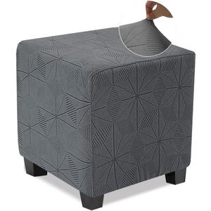 NeColorLife Small Ottoman Cover - Stretch Ottoman Slipcover in Soft Knitted Jacquard for Wohnzimmer Storage Stools (Grey, 1PC)