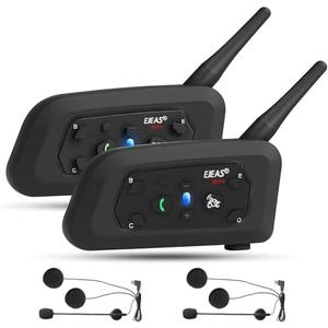 EJEAS V6 Pro Motorcycle Bluetooth Headset, Upgraded 2 Riders Intercom Helmet Communication System with Auto-Answering Call and Noise Reduction for Motorcycling Skiing and Climbing (2 Pack)