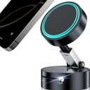 Foldable Magnetic Vacuum Phone Holder, Ultra Strong Suction Cup Phone Mount for Car/Travel/Desktop, Adjustable Vacuum Magnets Phone Stand Car Accessories for iPhone & Android (Black)
