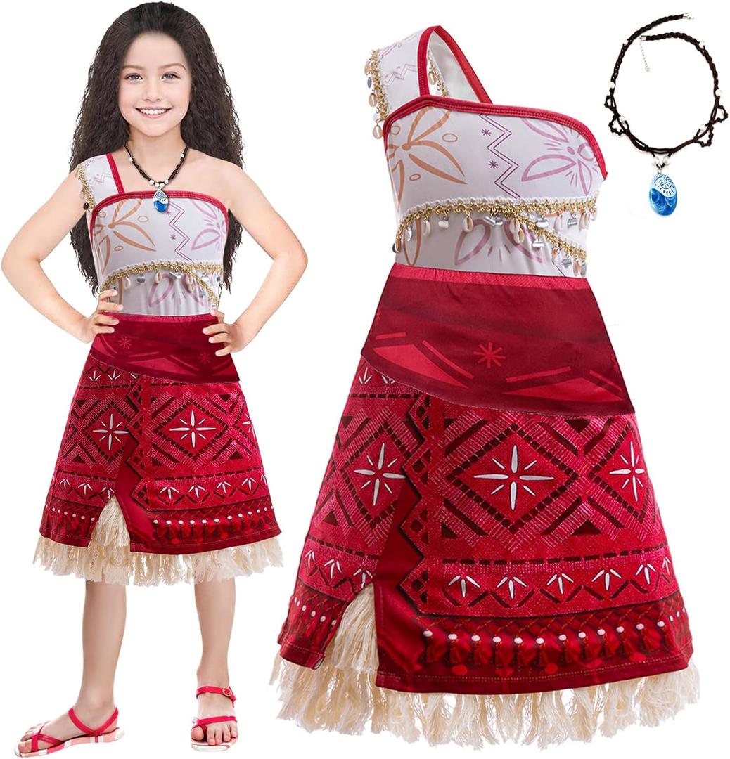 keaiyouhuo Girls Adventure Outfit Dress Princess Dress Up Halloween Costumes with Necklace (5-6 years)