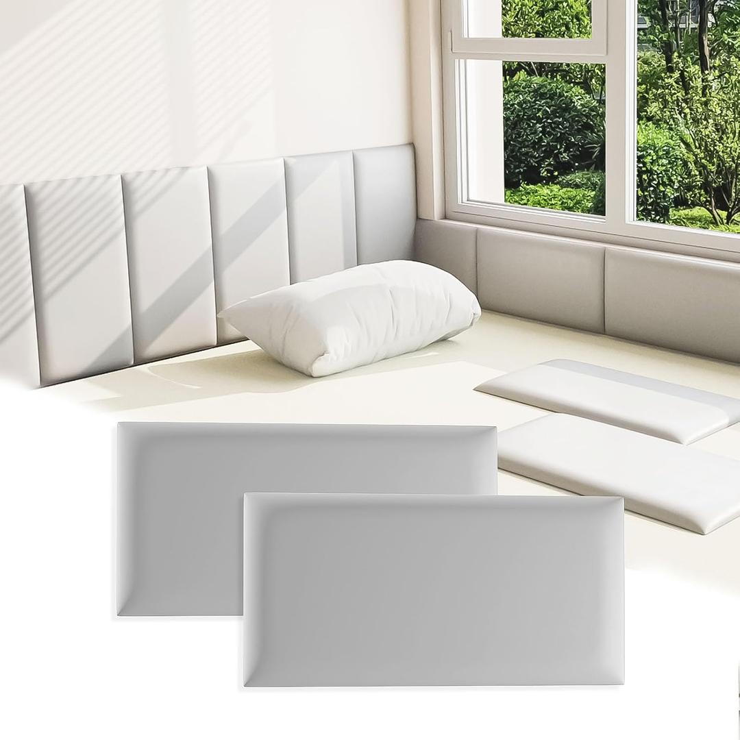 3D Anti-Collision Wall Padding for Kids, Grey Peel and Stick Headboard Pack of 6 Panels Sized 7.8" x 15.7", Self-Adhesive Panels for Bedroom/Living Room Upholstered Wall
