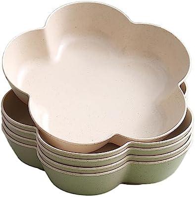 Wumuzai 5 Pack Small Dessert Bowls 21oz, 7 Inch Wheat Straw Snack Appetizer Plates, Pinch Prep Bowls for Cooking, Seasoning Spice Dipping Bowls Dishes, Reusable Cake Plates for Party BBQ (Beige)