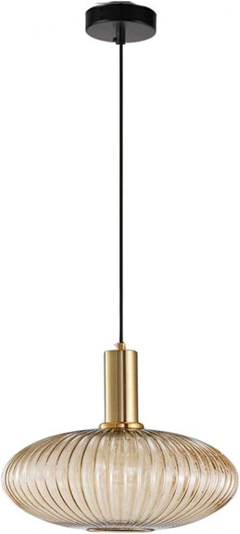 11.8'' Glass Pendant Light,Gold Copper Pendant Light Socket with Amber Glass Pendant Lamp Shade,LED Hanging Lamp (Amber)