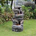 Teamson Home 39.37 in. Outdoor Faux Stacked Stone 4-Tier Water Fountain with LED Lights and Pump, Gray