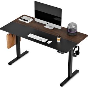Monomi Electric Height Adjustable Standing Desk, 48x24 Inches Ergonomic Home Office Sit/Stand Up Desk (Black Steel Frame/Black Top) (Black+brown)