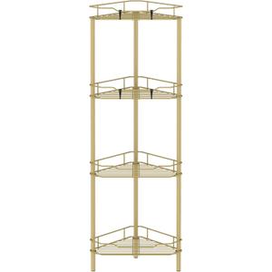 HuggieGems 4 Tier Floor Standing Corner Shower Caddy Organizer Shelf with Hooks, Bathroom Shelves Stand Rack, Gold