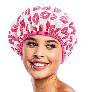 Reusable Shower Cap & Bath Cap & Lined, Oversized Waterproof Shower Caps Large Designed for all Hair Lengths with PEVA Lining & Elastic Band Stretch Hem Hair Hat - Fashionista Showered With Kisses 3 pack