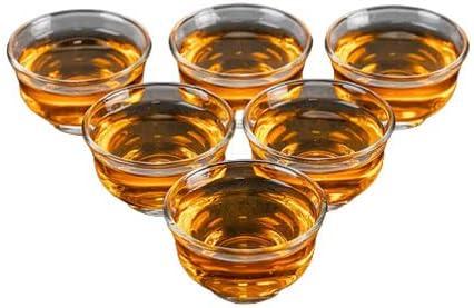 Chinese Tea Tasting Cup Set of 6, Small Glass Kung Fu Teacup, Mini Water Tumbler for Green, Oolong, Pu'er (Clear)
