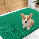 OLANLY Dog Door Mat for Muddy Paws 24x16, Absorbs Moisture and Dirt, Absorbent Non-Slip Washable Doormat, Quick Dry Chenille Mud Mat, Entry Indoor Entryway Carpet for Inside Floor, Emerald Green