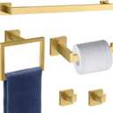 5 Piece Gold Towel Bar Set Bathroom Hardware Set Gold Bathroom Accessories Set with 2 Towel Hook, Stainless Steel Wall Mounted Bathroom Towel Rack Set Square 16-Inch