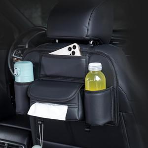 Generic Car Back Seat Organizer Hanging Car Storage Bag Automotive Seat Back Organizers Leather Car Storage Pocket with Tissue Holder