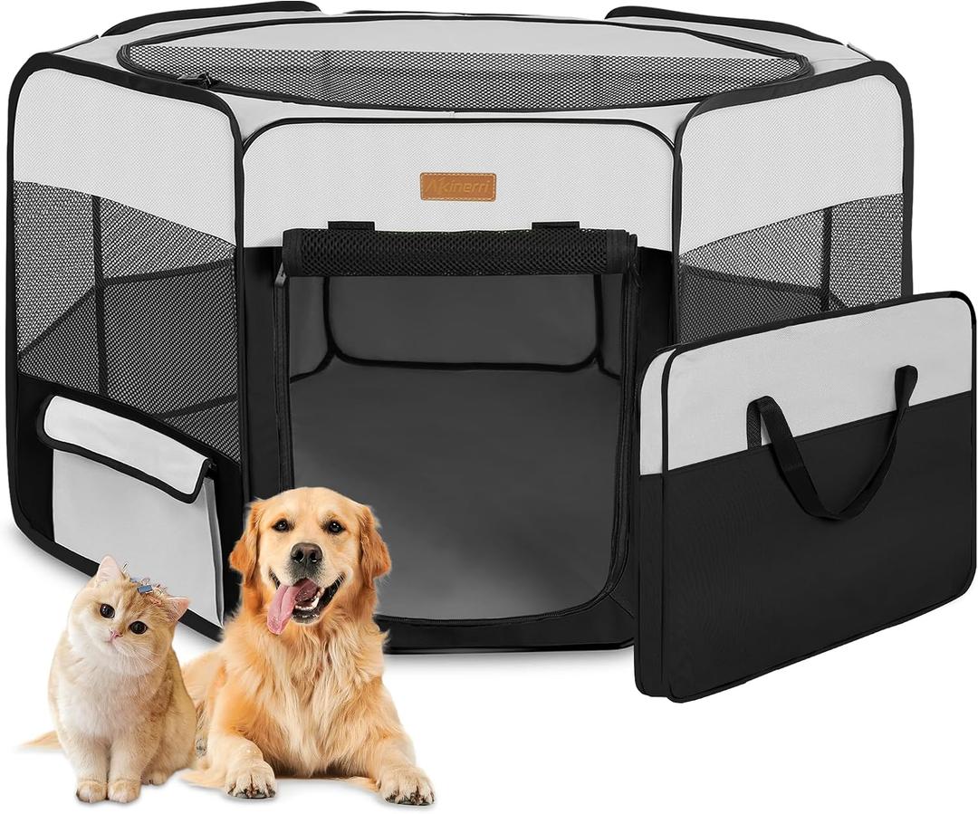 Akinerri Portable Dog Playpen, Foldable Pet Play Pen for Puppy Cat, Black