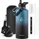 RAYMYLO Insulated Water Bottle 87 oz, Triple Wall Vacuum Stainless Steel (Cold for 48 Hrs), Leak Proof & Non-BPA, Modern Water Flask Jug with Paracord Handle & Straw Spout Lids, Indigo/Black