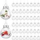 ANVAVO 50 Pieces 2.36 Inch Christmas Round Clear Plastic Ball Ornaments Bulk Removable Top Transparent Hanging Ornaments Ball DIY Fillable Clear Baubles for Xmas Tree Home Party Decor