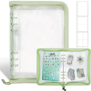 Sticker Storage Organizer Binder A5 Sticker Book Collecting Album Reusable Sticker Collection Book with Pocket Zipper Sticker Holder Keeper Book for Adult Collecting Sticker (green)