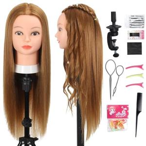 Opini Mannequin Head with 80% Human Hair - Straight, 26"-28" Doll Head for Cosmetology & Hairdresser (#27 Light Brown)