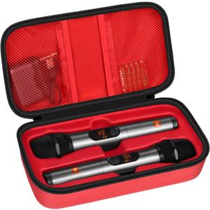 Wireless Microphone Case Compatible with JBL Wireless Two Microphone System, Handheld Dual Mic Travel Bag for Singing or Karaoke for Receivers, Adapters, AA Batteries