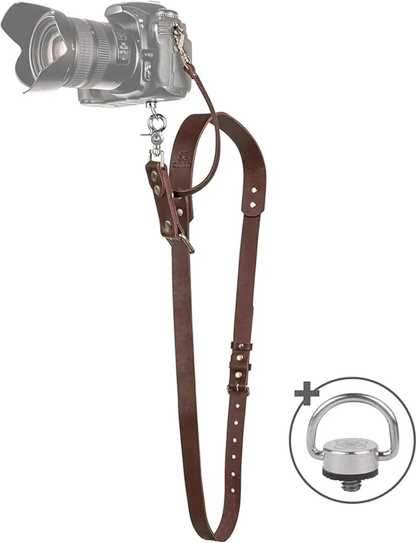 Leather Camera Strap for One Camera - Professional Single Leather Harness Shoulder Strap Quick Release Gear DSLR/SLR, Camera Accessories for Photography, Brown