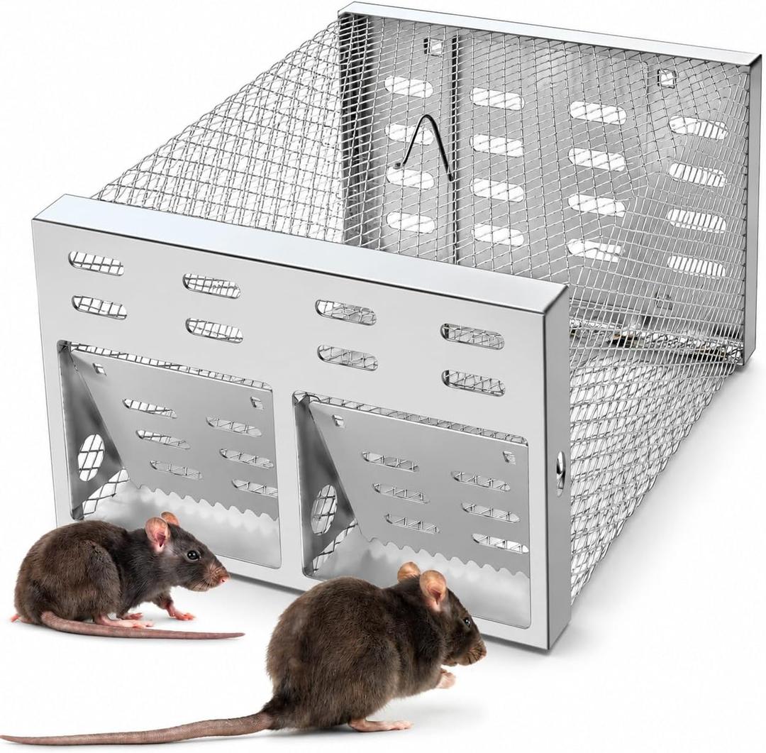 Humane Rodent Trap for Indoor & Outdoor Use - Automatic Multi-Catch Metal Cage with Dual One-Way Doors, Reusable Safe Trap for Mice, Chipmunks & Small Animals