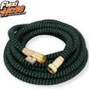 Flexi Hose with 8 Function Nozzle, 25FT - Lightweight Expandable Garden Hose, No-Kink Flexibility, 3/4 Inch Solid Brass Fittings and Double Latex Core - Black and Green