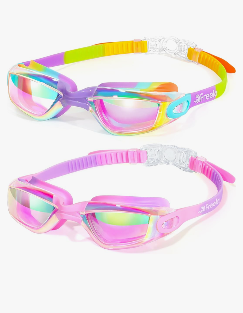 Freela Kids Swim Goggles, 2 Packs Swimming Goggles for Kids 3-14, Boys Girls Swim Goggles Anti Fog UV Protection No Leaking