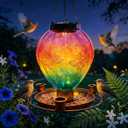 Solar Bird Feeders for Outdoors Hanging, Hot Air Balloon Solar Lantern with Butterfly Pattern, Outdoor Waterproof Decorative Bird Feeder for Garden Yard Balcony, Garden Gifts for Women