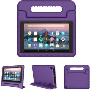 Kids Case for Fire HD 8 6th/7th/8th Generation (2016/2017/2018 Release) Kids Friendly & Soft Flexible Shockproof Case Lightweight Durable Foam Cover with Convenient Handle Stand, Purple