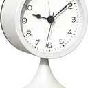 AYRELY 3" Cute Analog Alarm Clock,Small Retro Table Clock Battery Operated,Slient Metal Desk Clock with Light for Living Room Decor,Bedroom,Bedside,Shelf (White)