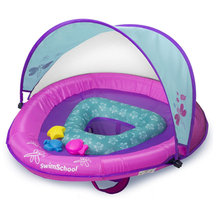 SwimSchool Infant Baby Pool Floats, Free Swimming, Super Buoyant – Ages 6-24 Months – Multiple Colors/Styles – Adjustable Canopies and Seats, Splash & Play Baby Floaties