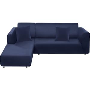 Couch Cover L Shape Sectional Sofa Cover 2-Piece Soft Stretch Sofa Slipcover Furniture Protector Couch Slipcover with 2Pcs Pillowcases (Sofa 3 Seater + 3 Seater, Navy)