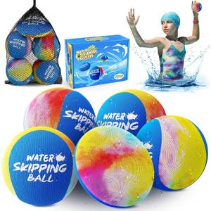 Water Skipping Ball Pool Water Toy, 5 Pack Water Bouncing Ball Ink-Splashed Colorful Skip Balls, Summer Beach Swim Toys Games for Kids and Adult Games