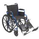 Drive Medical Blue Streak Lightweight Foldable Wheelchair for Adults, Seniors, and Disabled - Swing-Away Elevating Leg Rests and Flip-Back Padded Arms - Black/Blue (20 Inch)