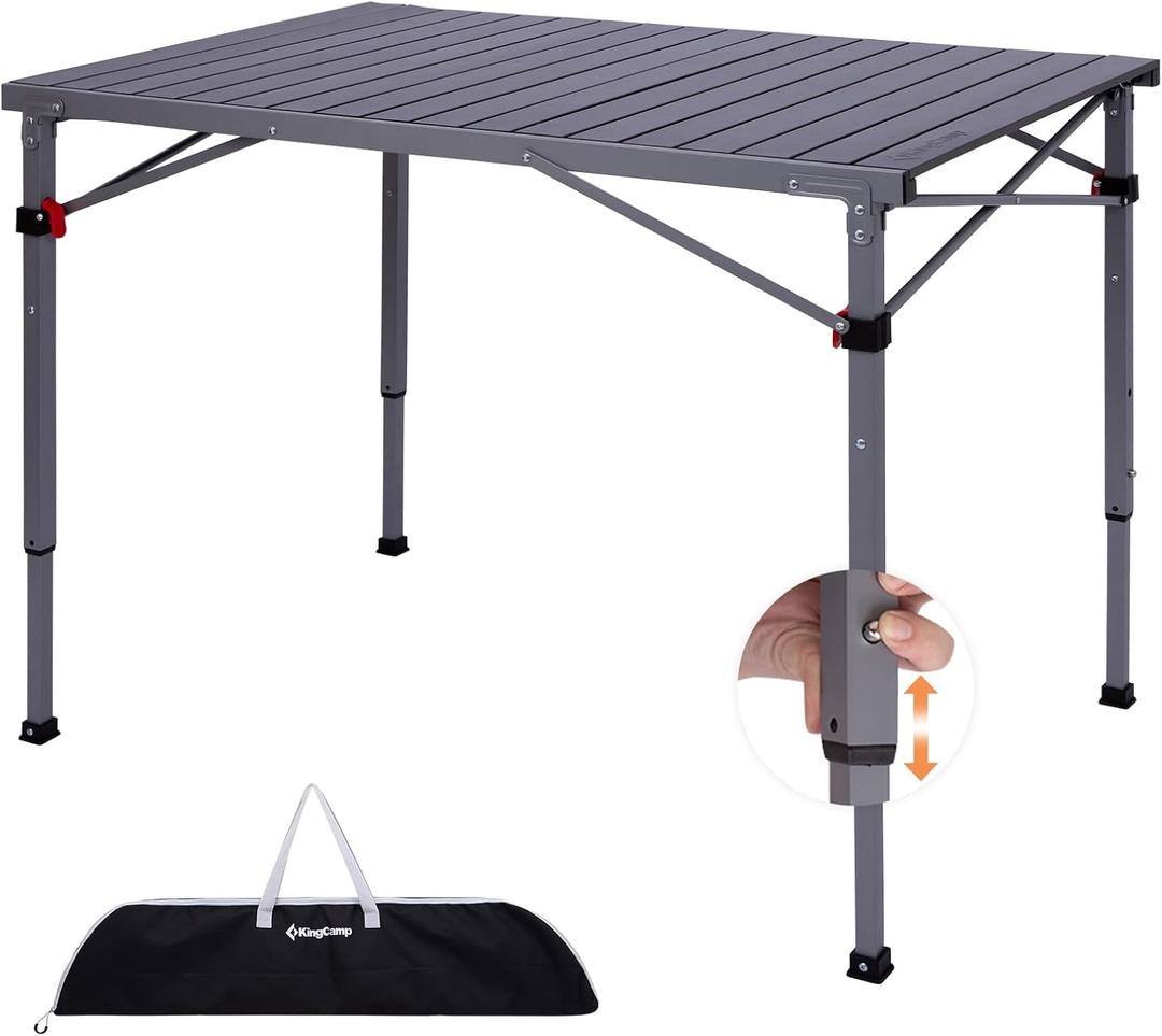 KingCamp Folding Camping Table Foldable Loads 265 Lbs, 42.1" 27.6" Portable Table 3 Adjustable Height Aluminum Roll Up Camp Table with Carry Bag for Camping Picnic BBQ Backyard, Indoor & Outdoor, 27.56 inches x 27.56 inches x 27.56 inches