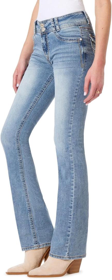 WallFlower Luscious Curvy Bootcut Jeans for Women, Mid-Rise Insta Stretch Denim, Size-Inclusive Juniors Jeans (Blue)