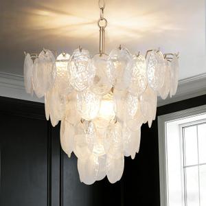 9-Light Modern Gold Chandelier, D21 Cloud Glass Pendant Light Fixture, 4 Tier Round Crystal Glass Chandelier Lighting for Living Room Bedroom Dining Room Kitchen Entryway