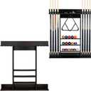 Pool Stick Holder Wall Mounted Pool Cue Rack for 8 Cues, Solid Wood Billiard Stick Holder with Accessory Shelf, Heavy Duty Game Room Organizer for Man Cave, Bar, Home Pub, Rich Black Finish