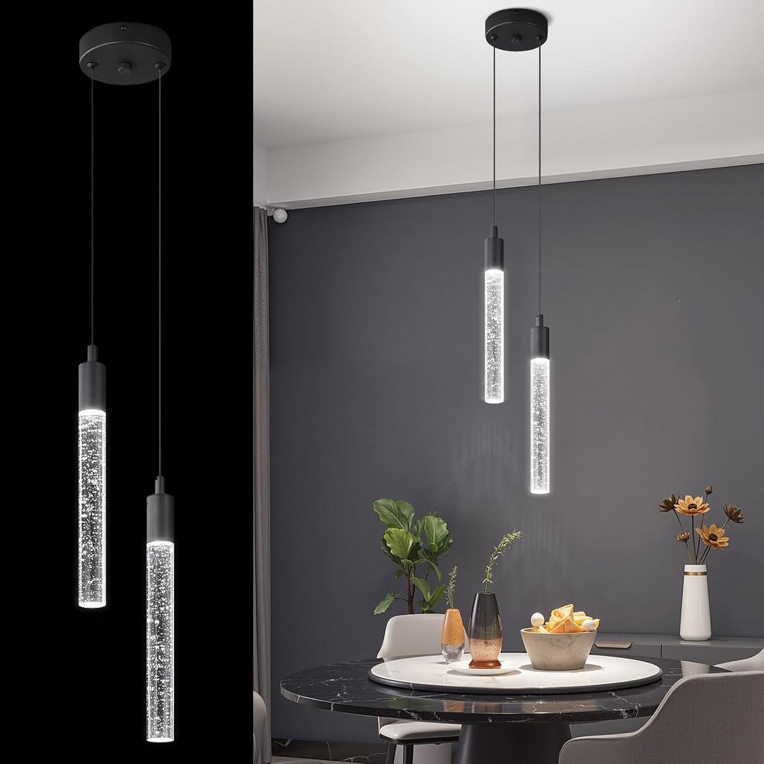 Modern Light Fixture Kitchen Island Pendant Light Dimmable LED Black Pendant Lights Mini Crystal Pendant Lighting for Bedroom Dining Room Living Room2-Light