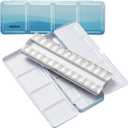 MEEDEN Empty Travel Watercolor Palette: Portable Watercolor Palette Tin with 24 Half Pans - Metal Watercolor Paint Palette Tin Box for Artist Student Adults (Blue)