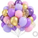 60pcs Pink and Purple Balloons 12inch, Pink Pastel Metallic Purple Gold Confetti Butterfly Balloons for Baby Shower Birthday Party Decorations