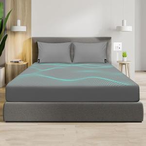 RIQINXIN Conductive Grounding Fitted Sheet Silver Fiber Grounding Bottom Sheet with 15ft Grounding Cable Grounding Fitted Bed Sheet for Better Sleep 54x80x10in Full Grey